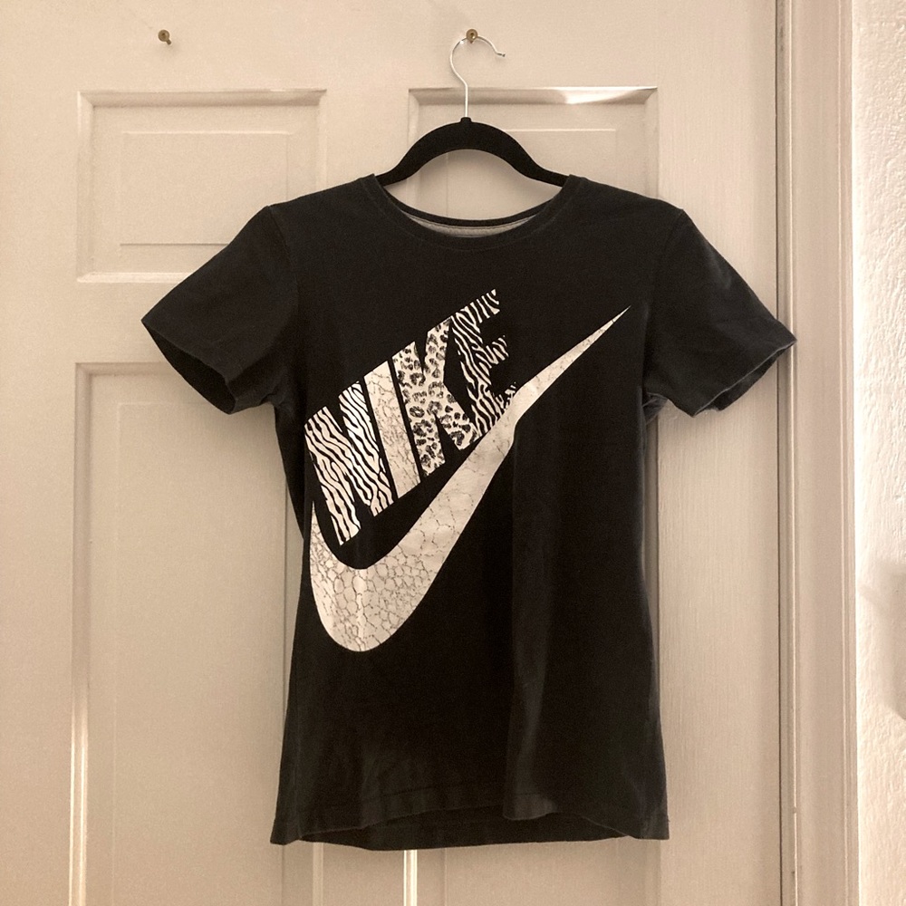 Nike Slim Fit Shirt Black with White Leopard Print Logo